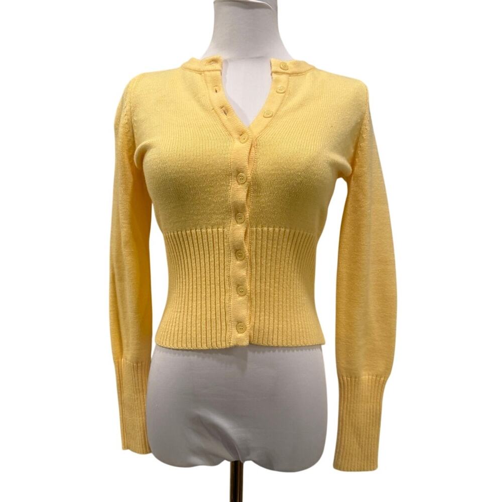 NWT Fashion Nova Butter Yellow Fitted Button Cardigan Sweater Small Coquette